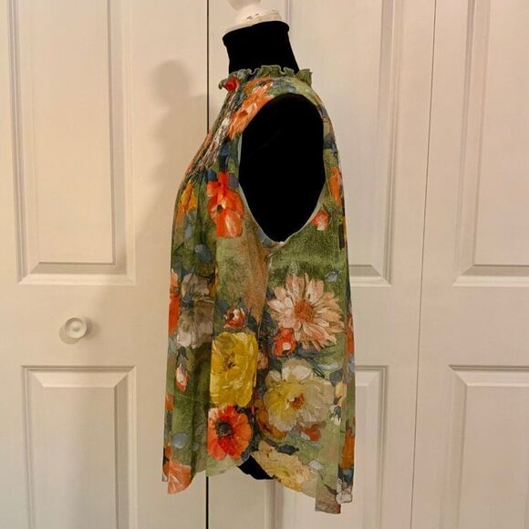 Anthropologie Deletta Multi Color Floral High Ruffle Neck Sleeveless Top Medium - Picture 4 of 11